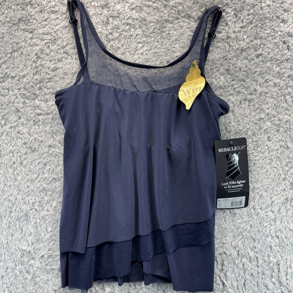 Miraclesuit Mirage Tankini Top Midnight Blue Tummy Control Slimming Size 8 NWT